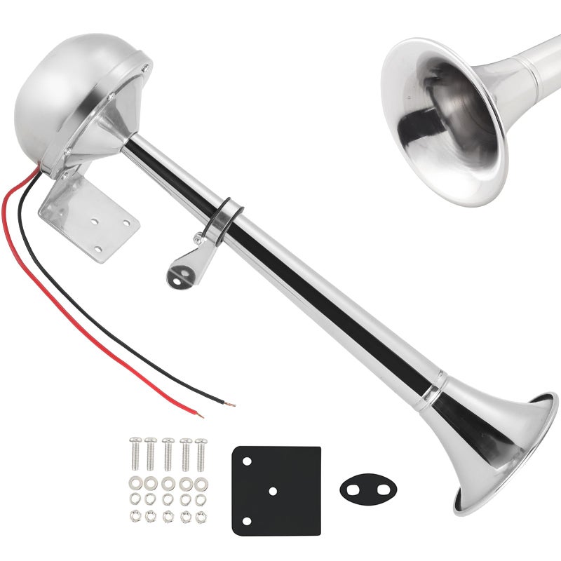 weyleity Boat Horn Waterproof Stainless Steel Single Trumpet Electric Horn for 12v Boats Ship Sailboat Yacht OffRoad Vehicle Truck SUV RV Vans Touring Car